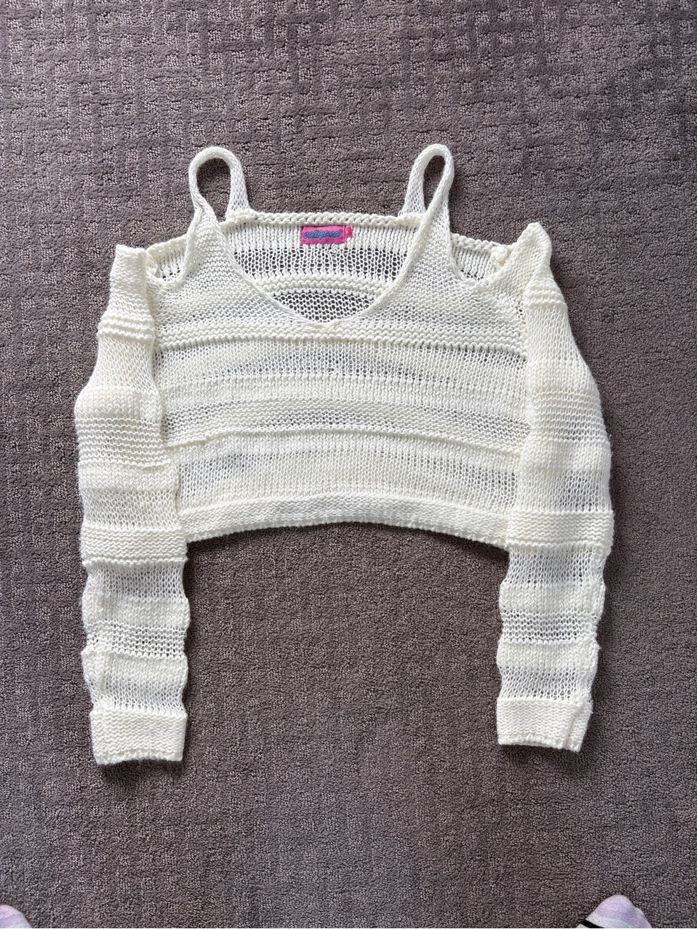 Edikted Pink Label Open Knit Cream Sweater